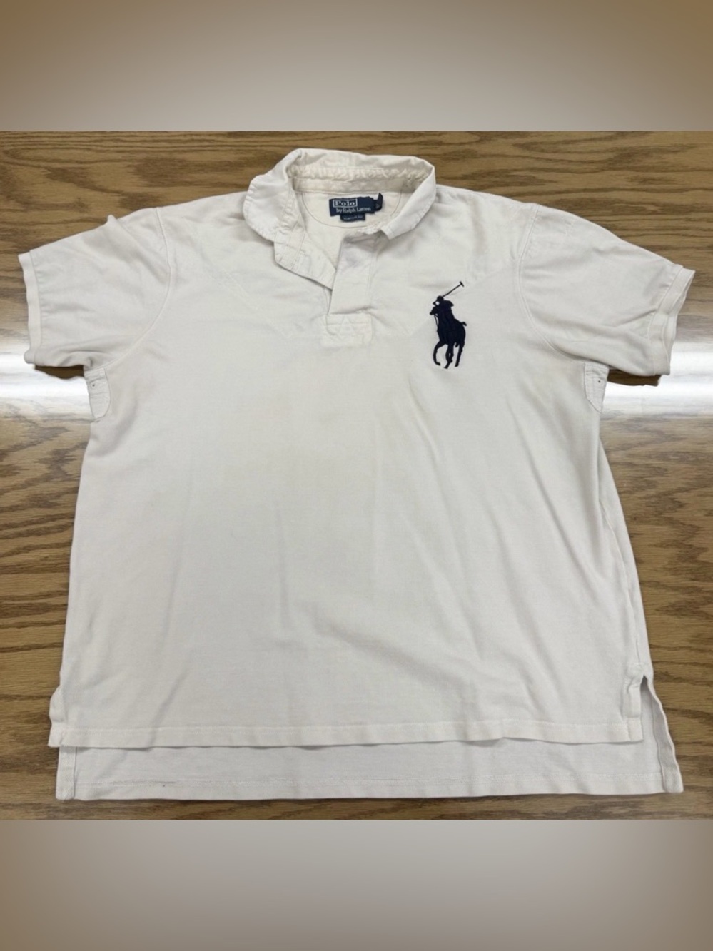 Vintage Polo Ralph Lauren Rugby Shirt White Big Pony Blue - 24 x 26 - Old Tag
